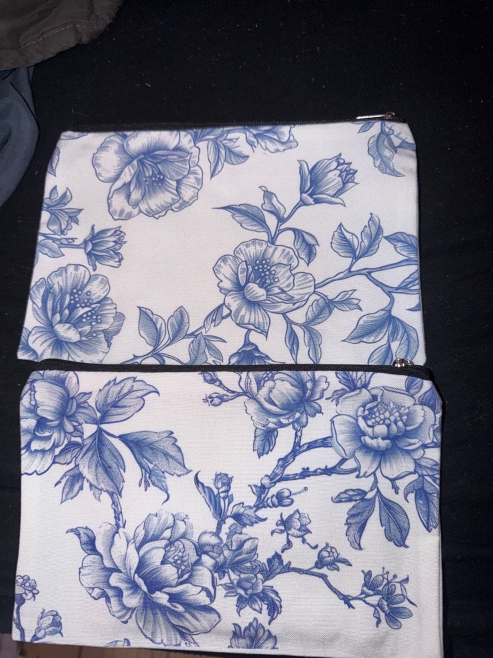 Floral Blue and White Zip Pouch Duo